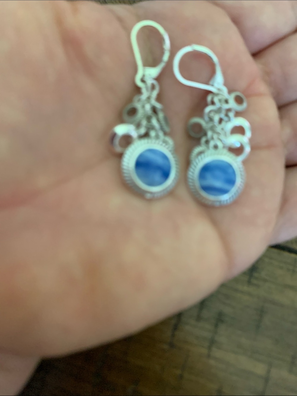 NWOT Napier Silver-Tone Blue Cabochon Dangle Earrings - Picture 4 of 4